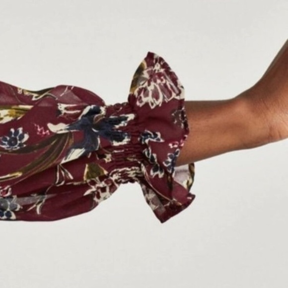 ZARA Burgundy Floral Button down tunic blouse - Picture 6 of 8